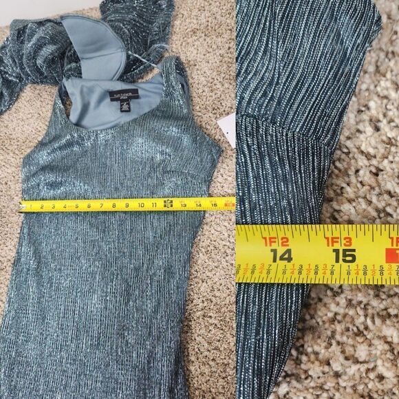 R&M Richards 2 Piece Set Jacket and Dress Metallic Blue Size 4P NWT - Picture 14 of 16